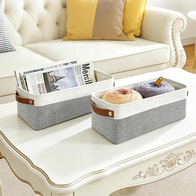 Small Fabric Storage Baskets, 15x6x5 inch Narrow Storage Bins 4-Pack Long Storage Basket for Organizing with Handles, Decorative Basket for Closets, Shelves, Toilet Paper, Grey - Image 7