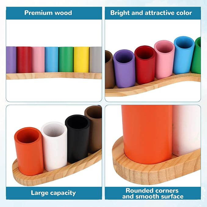 Wooden Colored Pencil Holder, Crayon Organizer | with 11 Colorful Cups Pencil Storage Box with S-Shaped Base for Children Office School Supplies - Image 3