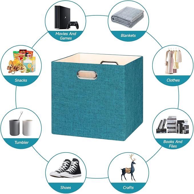 Posprica Collapsible Storage Bins,13×13 Foldable Storage Cube Boxes Fabric Drawer Fabric Storage Bins Vinyl Record Cubby Cubes with Handles for Bookcase, Closet, Shelf, Cabinet, 4 Pack - Image 5