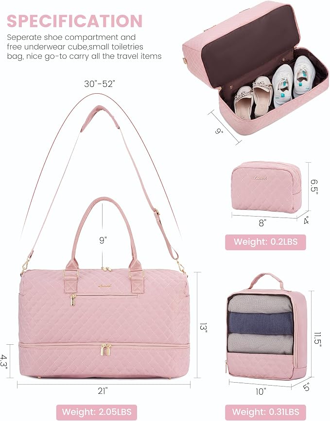 LOVEVOOK Travel Duffle Bag for Women, Weekender Overnight Bag with Shoe Compartment, Carry on Bag with Toiletry Bag, Gym Duffel Bag with Wet Pocket, Hospital Bags for Labor and Delivery 3 Pcs Set - Image 3