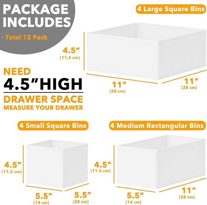 SpaceAid Drawer Organizer Clothes, 12 Pack Dresser Organizer Bins for Nursery, Closet Organization and Storage Dividers for Clothing, Baby Clothes, Underwears, Socks (White) - Image 6