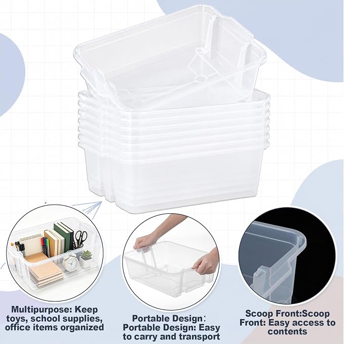 6 Pack Plastic Book Bins For Classroom Stackable Classroom Organizer with Handle Cubby Bins for School Library Office Home Nursery Playroom Organization(Clear) - Image 3