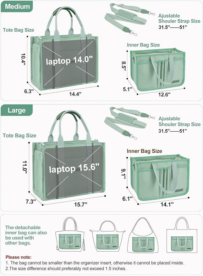 BESBESME Women’s Canvas Tote Bag with Zipper and Compartments – Multi-Pocket Laptop Work Crossbody Shoulder Tote Purse - Image 4