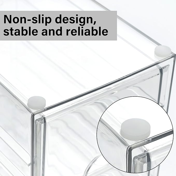 Prsildan Acrylic Drawer Makeup Organizer with 9 Drawers, Set of 3 Office Desk Organizers Accessories, Clear Stackable Storage Drawers for Vanity, Countertop, Craft, Jewelry, Art Supply Organization - Image 8