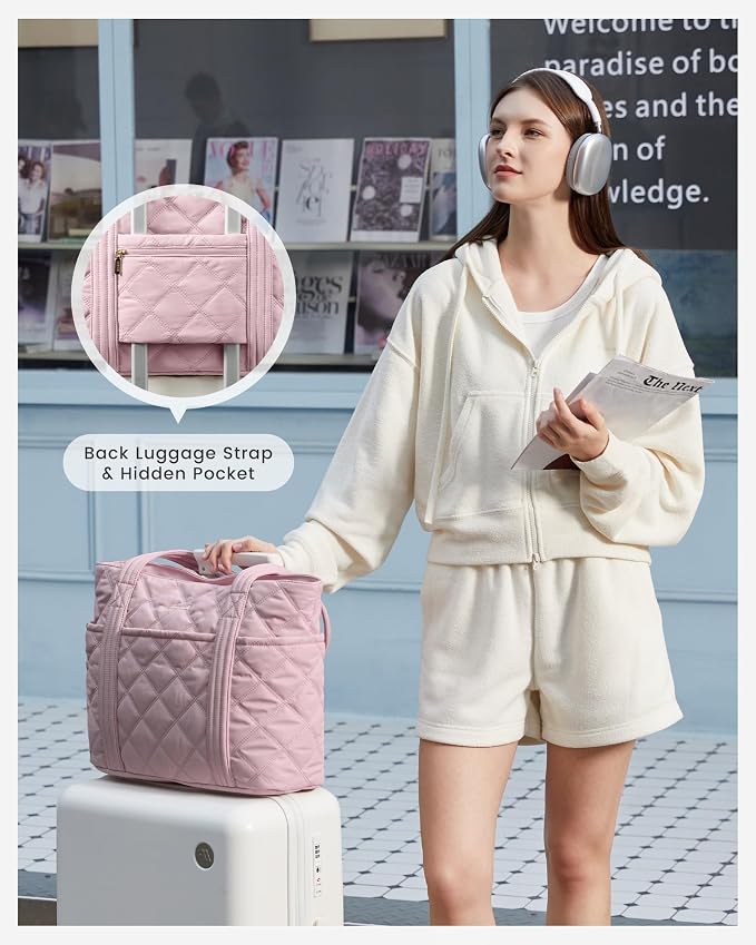 LOVEVOOK Puffer Tote Bag for Women, Puffy Work Handbag with Cup Holder, Travel Carry On Bag with Zipper for Teacher Nurse Gym - Image 8