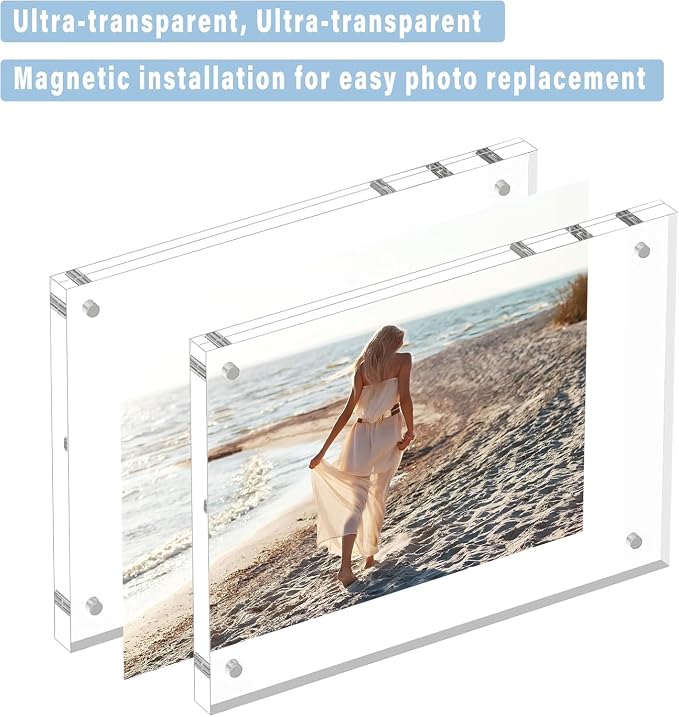 HELPLEX Acrylic Picture Frames 2.5x3.5, 5 Pack Magnetic Double Sided Clear Frameless Frame, 20mm Thick Free Standing Desktop Display Holder for Instant Photo Instax Mini Wallet Size 2x3 Pictures - Image 4