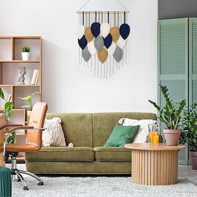 Alynsehom Macrame Wall Hanging, Boho Handmade Woven Leaf Tapestry, Chic Wall Art Decor for Bedroom Living room Nursery Apartment Ornament (23.6" W x 29.5" L) - Image 2