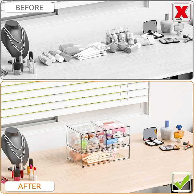 4 Pack Clear Stackable Storage Drawers,Pull-Out Medicine Cabinet Organizer and Containers,Large Acrylic Organizers Drawers and Bathroom Closet Organizers for Hair Accessories,Makeup Organizer - Image 6