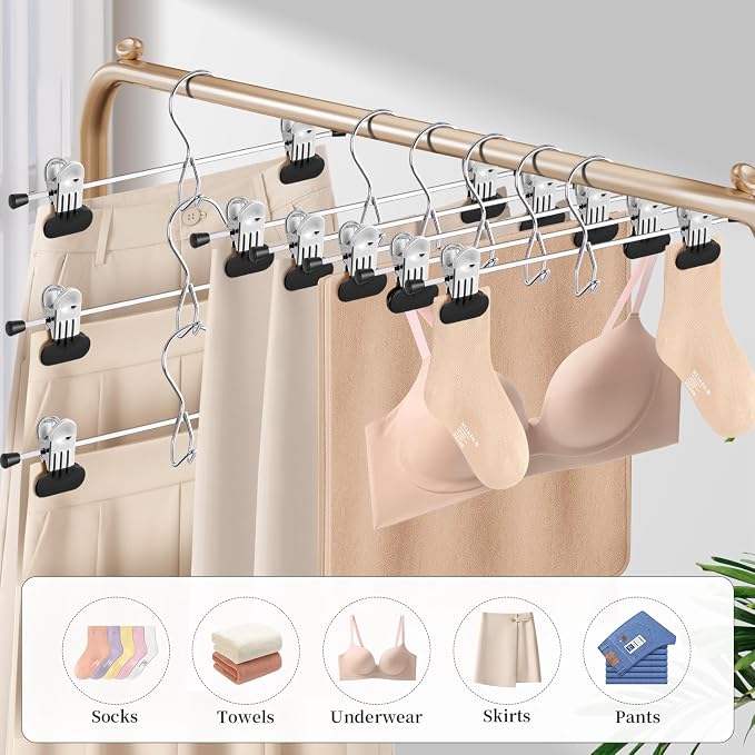 HUADYMEET 14 Inch Space Saving Pant Skirt Hangers with Clips,Black,20 Pack | Metal,Heavy Duty,Adjustable,Hanger for Jeans Shorts Clothes Slacks Trousers,For Adult Men Women Children,Non Slip - Image 6