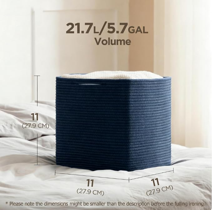 joybest 11inch Cube Storage Bins, Cotton Rope Woven Organizer Basket | Set of 4 Cube Bin Square Shelves Organizer Closet Storage, Nursery, Toy Organization, Navy Blue - Image 4
