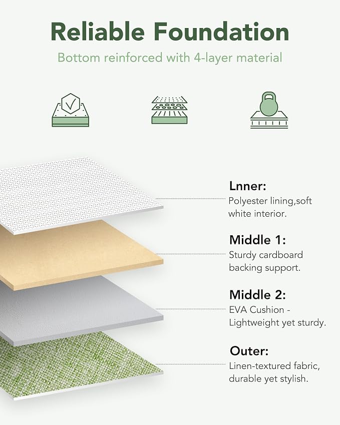 12x12 Inch Fabric Cube Storage Bins with Cotton Rope Handle 6-Pack | Top Support of Metal Frame, Bottom with Cardboard Support, Foldable Storage Bins for Closet, Bedroom, White Green - Image 5