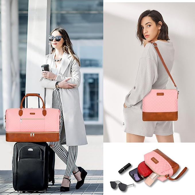 ITIEZY Weekender Bag for Women 21.5" Travel Duffel Large Carry On Bag 3PCS | Nylon Duffel Bag with Waterproof Shoe Compartment, Crossbody Bag and Toiletry Bag, Travel Weekend Hospital Overnight Gym Bag - Image 3