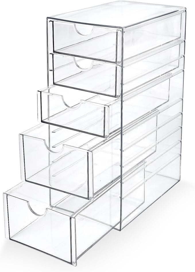 Prsildan Hair Accessories Organizer Acrylic Drawer with 5 Small Drawers | Clear, For Bathroom Vanity Office Desk, Jewelry Makeup Storage by Prsildan