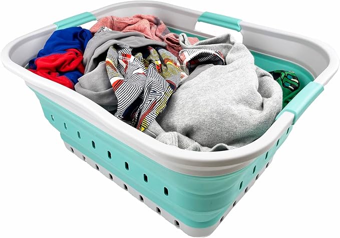 SAMMART 42L (11 gallon) Collapsible Plastic Laundry Basket - Foldable Pop Up Storage Container/Organizer - Portable Washing Tub - Space Saving Hamper/Basket (Grey/Pine) - Image 6
