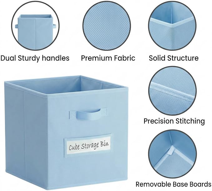 Storage Bins,11" Cube Storage Bin with Labels,10pcs,Pastel Blue | Fabric Storage Cubes for Shelves,11 Inch storage cube bins with 10 Labels Window Cards & a Pen. - Image 2