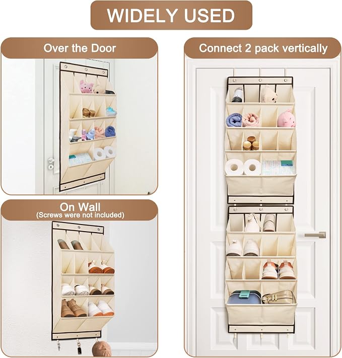 2 Pack Over the Door Shoe Organizers, Hanging Shoe Organizers Large Pockets | Shoe Storage for Closet, Shoe Holder for Boots, Sneakers, Heels, Hanging Shoe Organizer Shoe Rack for RV, Dorm, Home, Beige - Image 7