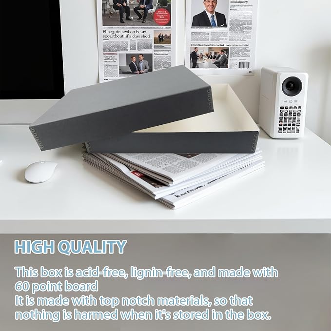 Lineco, Archival Newspaper Preservation Storage Box, 18''x13''x3'', Gray | Drop Front Design with Metal Edge, Acid-Free File Organizer, Preserve Photos, Documents, Scrapbook, Magazines, Negatives - Image 5
