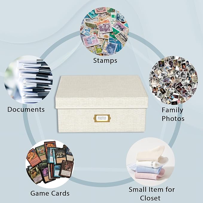 Decorative Photo Storage Box, Linen Photo Box Holds 1700 4x6 Pictures Beige | Photo Storage Containers with 8 Dividers, Memory Keepsake Organizer for Photos, Scrapbook Supplies, Cards, Stamps,Archive Box - Image 4
