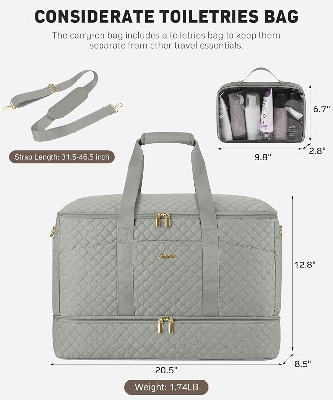 Duffle Bag for Travel, 40L Weekender Bag with Shoe Compartment, Carry On Overnight Bag for Women with Toiletry Bag Duffel Bags with Wet Pocket for Gym Hospital Bags for Labor and Delivery Dark Green - Image 5