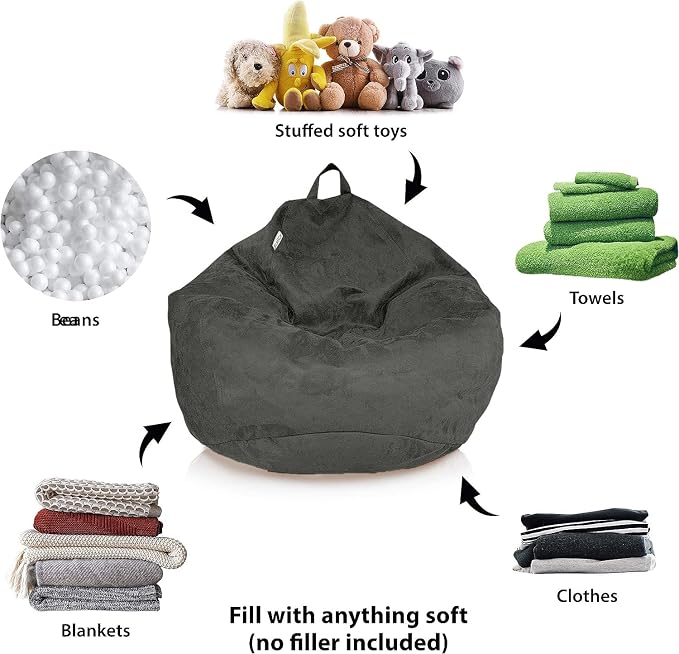 Bean Bag Stuffed Animal Storage Chair Cover (No Filler) for Kids and Adults. Extra Large Bird's Nest Beanbag Memory Foam Soft Premium (Black, 2.5 ft (Cover Only)) - Image 7