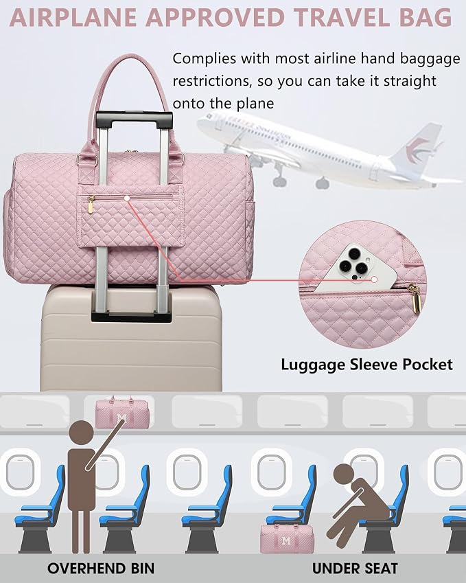 Women Weekender Travel Duffle Bag: Initial Duffel Overnight Bags with Shoe Compartment Large Carry on Tote with Toiletry Bag Weekend Traveling Yoga Gym Hospital Bag for Women with Wet Pocket Letter M - Image 5