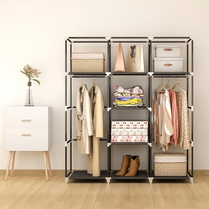 51" Portable Wardrobe Closet, Clothes Organizer, 8 Shelves 2 Rods, Black - Image 7