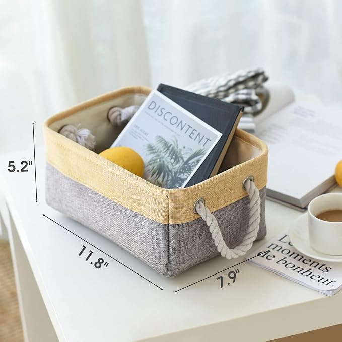 TcaFmac Organization and Storage Bins for Shelves - Small 6 Pack 12x8x5.2 inch Collapsible Storage Basket for Organizing, Fabric Storage Cubes for Gifts Empty for Toy Books (Gold & Grey) - Image 5