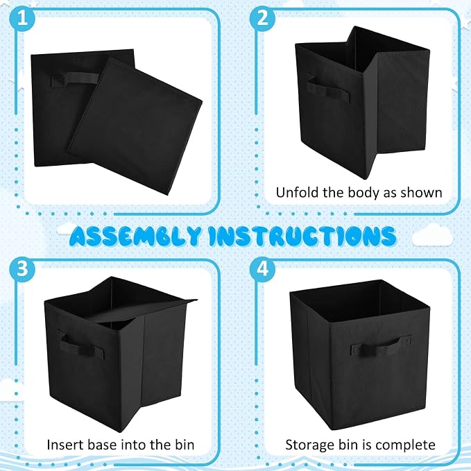 Yinder 12 Pcs Cube Storage Bin Black 10.5''x10.5''x11'' Storage Bins for Playroom Decor Colorful Bins for Kids Foldable Baskets for Nursery Organizer Boxes Fabric Boxes - Image 7