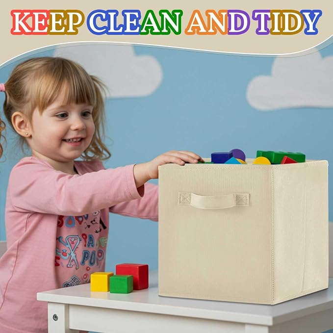 Yinder 12 Pcs Cube Storage Bin Brown 10.5''x10.5''x11'' Storage Bins for Kids Classroom Decor Colorful Bins Foldable Baskets for Playroom Nursery Organizer Fabric Boxes (Brown, Beige, Khaki ) - Image 4