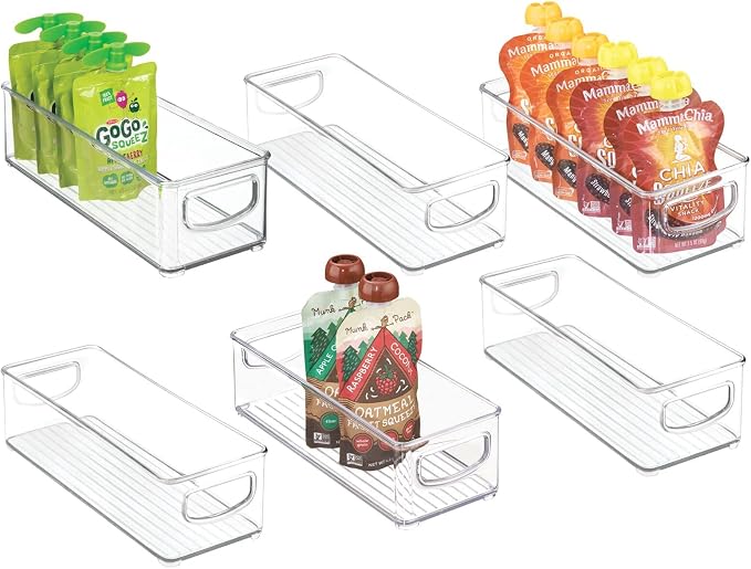 mDesign Plastic Stackable Small Organizing Bin Kitchen Pantry Cabinet, Refrigerator, Freezer Food Organization Storage Bins with Handles, Drawer Container Organizer, Ligne Collection, 6 Pack - Clear by mDesign