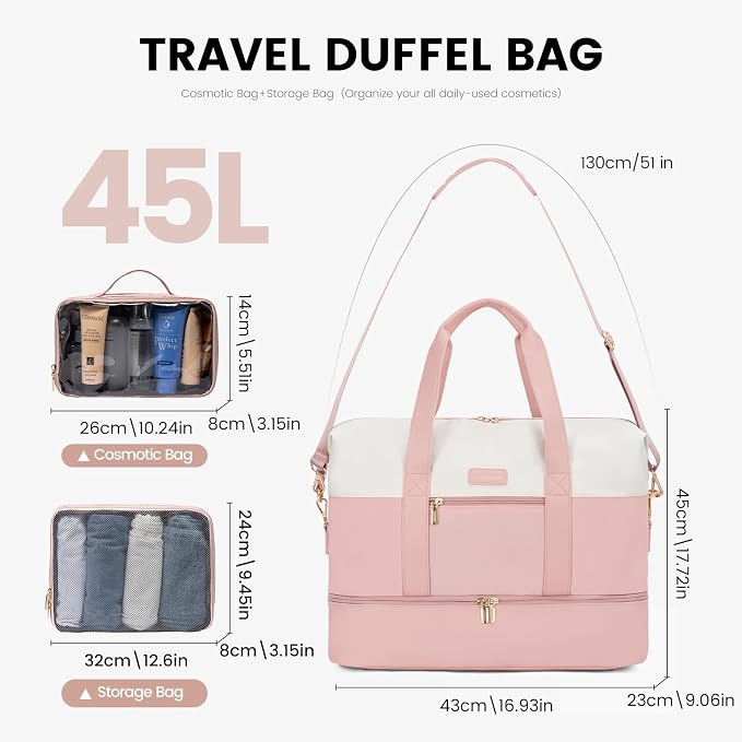 LOVEVOOK Weekender Bag for Women, Large Duffle Bag for Travel with 2 Packing Cubes, Carry on Overnight Bag with Shoe Compartment, Mom Hospital Bags for Labor and Delivery - Image 2