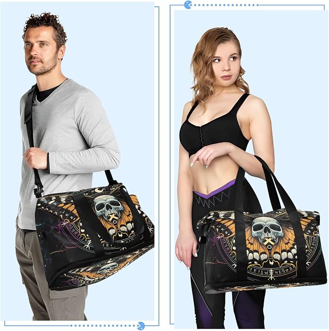 MNSRUU Travel Duffel Tote Bag Mysterious Skull Horoscope Black Gold Marble Stripe Sports with Wet Pocket Weekender Overnight for Women Men Gym Bag, Carry On Hospital Labor & Delivery - Image 5
