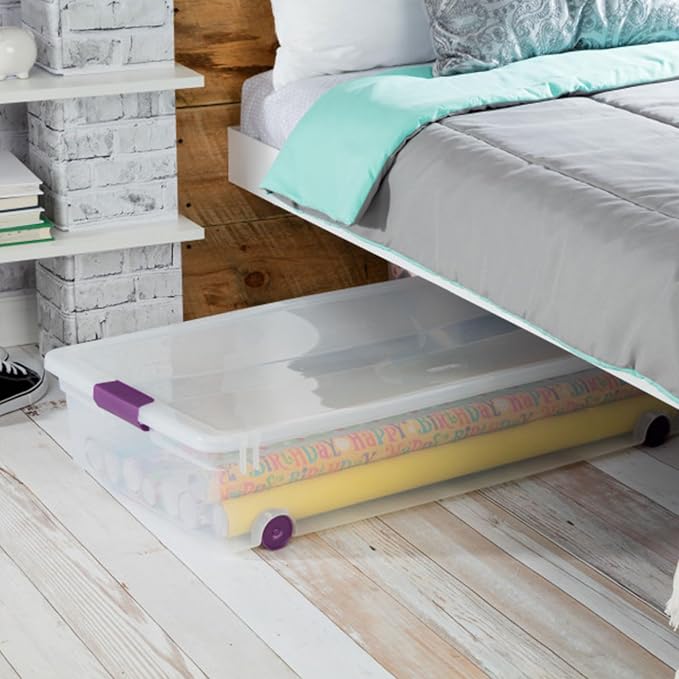 Sterilite 12-Pack ClearView Latch Box, Wheeled Underbed Organizer Bins for Home, 60 Quart | Clear Plastic Organizer Bins with Color Accent Latches and Wheels for Closet, Home Bedroom and Dorm Room - Image 5