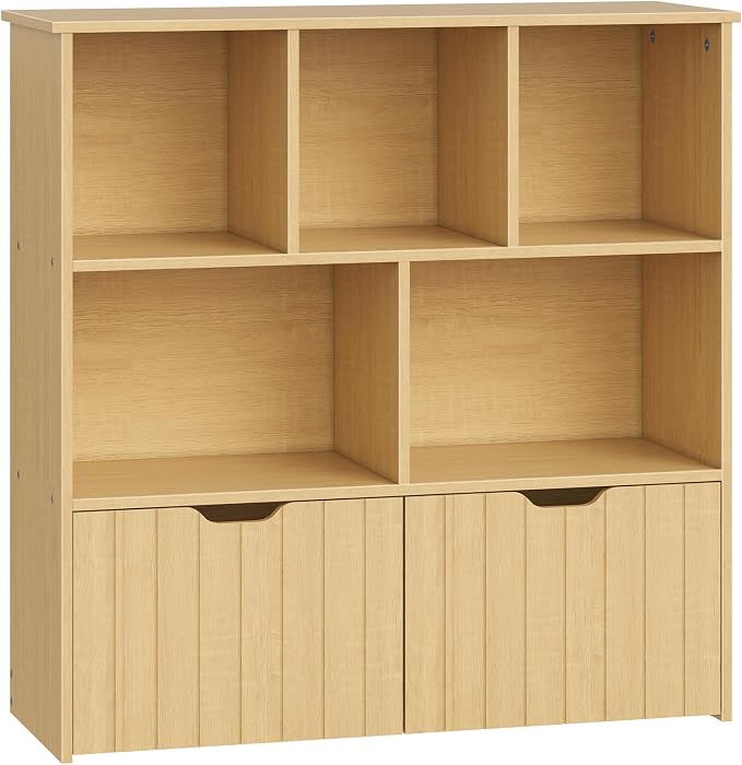 HOOBRO Toy Storage Organizer, Toy Organizers and Storage with 2 Movable Drawers and 5 Cubbies, Kids Bookshelf and Toy Storage for Books or Dolls, Toy Shelf for Playroom, Natural NL88CW01 by HOOBRO