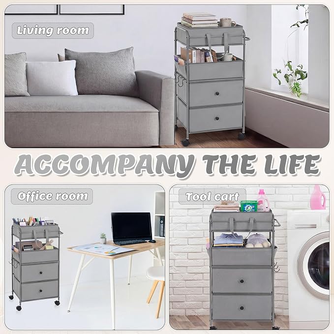 FoldTier 3In1 Baby Diaper Caddy Organizer Cart 4 Tier Large Capacity Metal Utility Bedside Rolling Cart with Divider Newborn Registry Nursery Essential Must Have Bedroom Gift Baby Shower(Gray) - Image 6