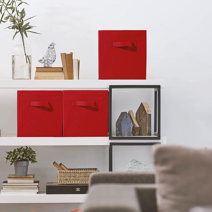 Sorbus Foldable Storage Cubes - 6 Fabric Baskets for Organizing Pantry, Shelf, Toy Box, Cubby, Closet Organizer - 11 Inch Collapsible Closet Organizers and Storage Bins - Red Storage Cubes with Handle - Image 9