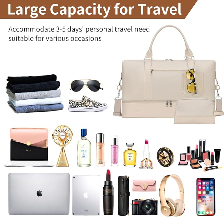 Women's Weekender bag Travel Duffel Bag with Shoe Compartment 21-inch Airline-Approved Carry-On, 2-Piece Overnight Bag Set Personal Item Luggage - Image 3