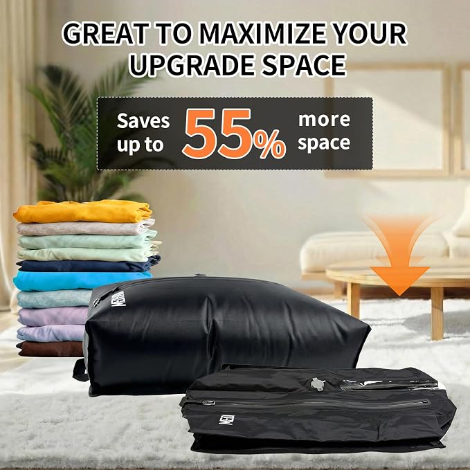 Vacuum Seal Bags for Clothing, Luggage Vacuum Bags for Travel with Pump, Reusable Compression Bags for Carry-On Suitcase & Travel Backpack (Black, 2 PC -With Pump) - Image 3