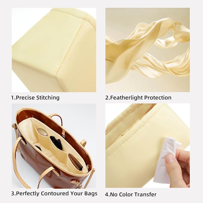 DGAZ Silk Purse Organizer Insert for Neverfullbag(Jaune poussin,GM) | Soft and Lightweight,Perfect Fit,Multi-pocket Storage,Bag Protector,Luxury Bag Care,Handmade,for Smooth Bag Organizer - Image 3