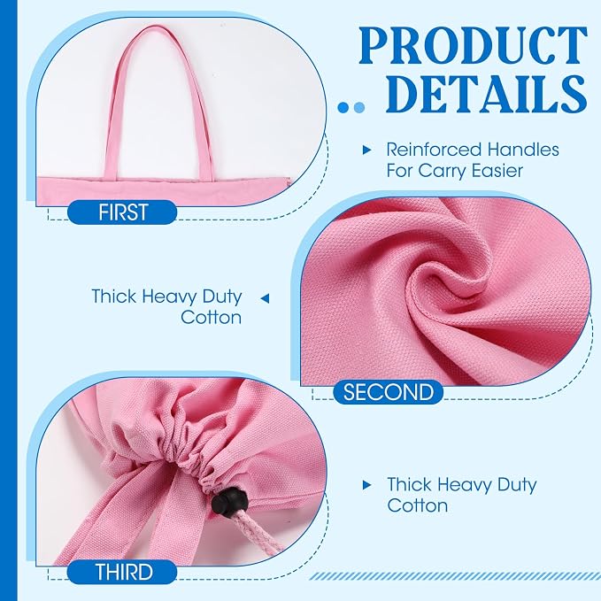 Zhehao 6 Packs Large Canvas Laundry Bags 20" x 28" Cotton Thick Cloth Laundry Bag with Handles & Drawstring Heavy Duty for Basket Hamper college Dorm Apartment Dwellers and Travel(Warm Color) - Image 3