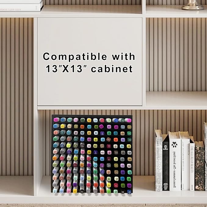 MinBoo Bamboo Marker Organizer Wooden Art Supply Storage Organizer Rack Art Markers Pens Colored Pencils Paint Brushes Stationary Organizer Holder (Black, Rack for 144 Markers) - Image 7
