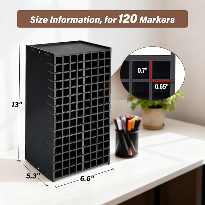 Marker Organizer,120 Slots Marker Storage with Divider,Black | Marker Holder,Adjustable Marker Rack for Pens,Colored Pencils,Art Brushes,Home Office Art Room and Classroom Desk Organizer - Image 3