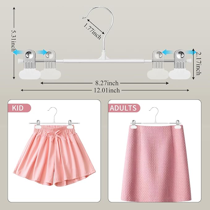 HUADYMEET 50 Pack Heavy Duty Pants Skirt Hangers with Clips,White,12 Inch | Metal,Space Saving,Adjustable,Hanger for Jeans Shorts Clothes Slacks Trousers,For Adult Men Women Children,Non Slip - Image 6
