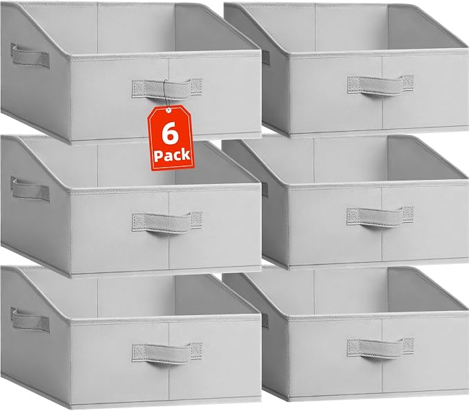 Closet Organizers Bins 6 Pack - Large Closet Shelf Organizer with Handles - Fabric Trapezoid Home Organization and Storage Baskets for Organizing Clothes Toy Blanket Towel Purse Hats by Criusia