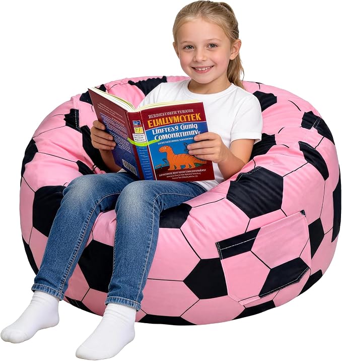 Lukeight Soccer Bean Bag Chair for Kids Teens Adults, Memory Foam Filled Floor Lounger, Washable Velvet Cover with Inner Liner, Beanbag Chair with Filling for Gaming and Reading, X-Large 30"D x 18"H by Lukeight