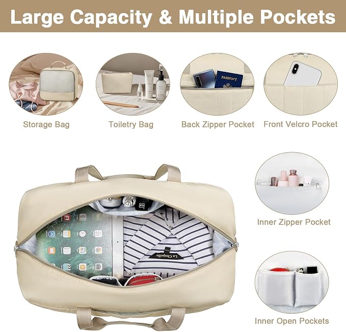 Weekender Bags for Women, 21" Travel Duffle Bag with Shoe Compartment | 3PCS Carry On Overnight Large Duffel Bag with Crossbody Bag and Toiletry Bag for Weekend Travel Gym Hospital Business Trip - Image 5