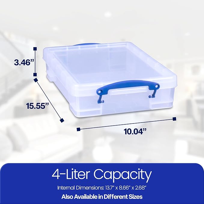 Really Useful Box 4 Liter Plastic Storage File Box Container with Snap Lid and Clip Lock Handles for Office Organization and Storage, Clear (10 Pack) - Image 3
