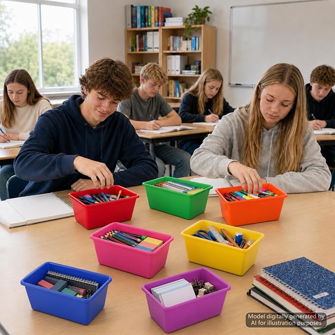 gisgfim 24 Pack Plastic Cubby Storage Bins Crew Toy Stackable Bin Classroom Plastic Cubby Bins Stackable Storage Containers Classroom Book Bin for Student Teacher School Office Home(Rainbow) - Image 7