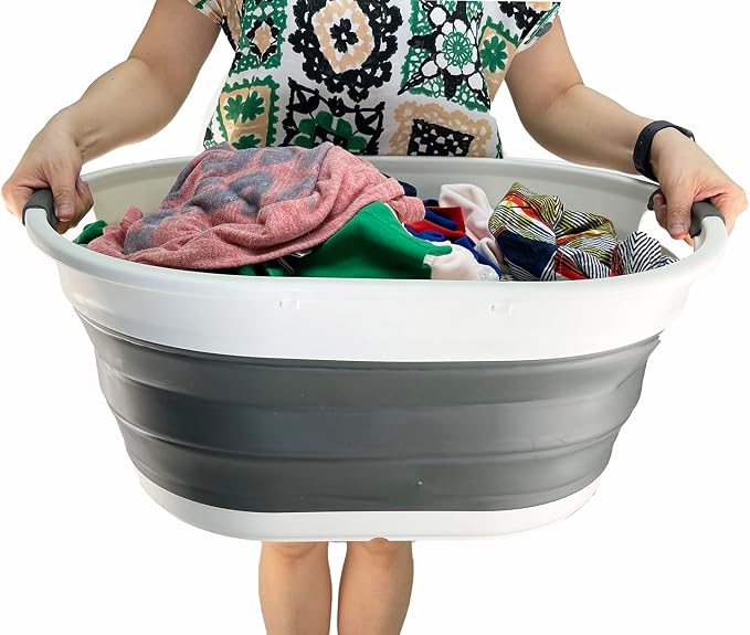 SAMMART 39L (10.3 gallons) Collapsible Plastic Laundry Basket - Foldable Washing Tub - Easy Storage & Pop Up Saving (Grey/Washed Black) - Image 7