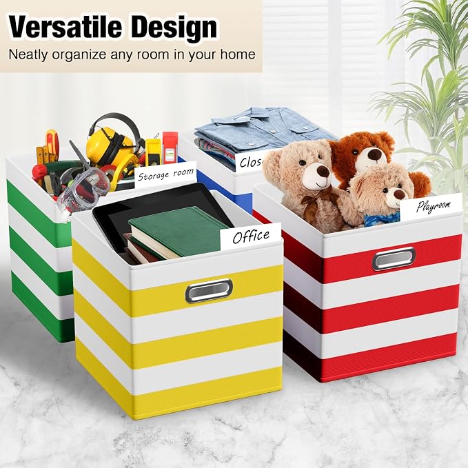 CroBlissful 13 Inch 6 Pack Fabric Storage Cubes with Metal Handles, Back to School Collapsible Organizer Bins for Classroom, Closet, Student Room, Toys and School Supplies (Dark Color) - Image 4